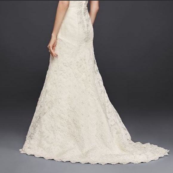 Oleg Cassini strapless sweetheart beaded lace trumpet ivory dress 10P - Picture 6 of 6